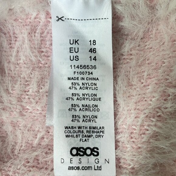 ASOS pink houndstooth fur button up cardigan sweater size 14 - Picture 7 of 7